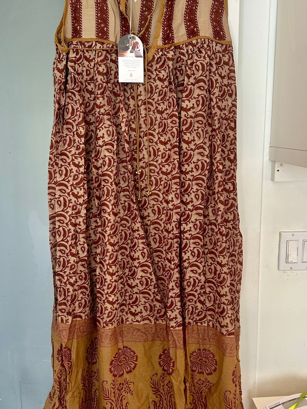 Daughters of India Women's Bohemian Maroon and Mustard Printed Maxi dress size M